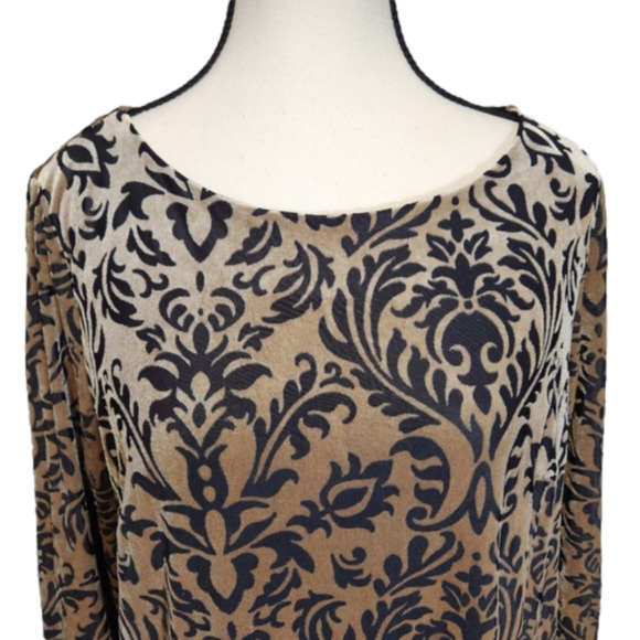 Velvet arabesque design shift dress with trumpet sleeves sz medium large xl - Picture 2 of 13